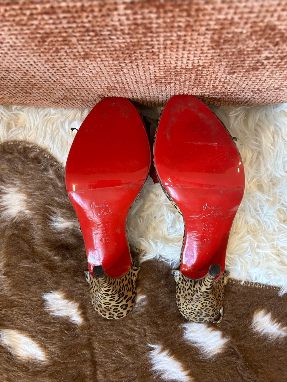 Christian Louboutin Leopard Print Patent Leather T-Strap Peep Toe Heels - Picture 6 of 9